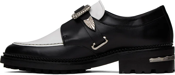Toga Virilis SSENSE Exclusive Black & White Hard Leather Monkstraps - Image 3