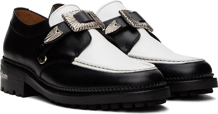 Toga Virilis SSENSE Exclusive Black & White Hard Leather Monkstraps - Image 4