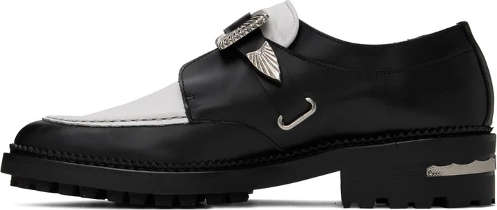 Toga Virilis SSENSE Exclusive Black & White Hard Leather Monkstraps - Image 3