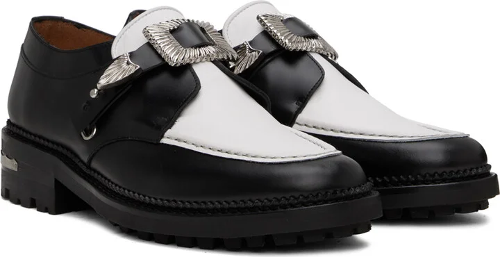 Toga Virilis SSENSE Exclusive Black & White Hard Leather Monkstraps - Image 4