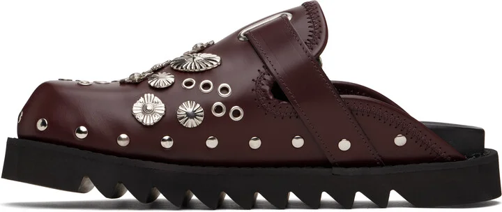Toga Virilis SSENSE Exclusive Burgundy Eyelet Metal Sabot Slip-on Loafers - Image 3