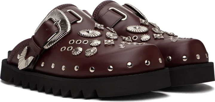 Toga Virilis SSENSE Exclusive Burgundy Eyelet Metal Sabot Slip-on Loafers - Image 4