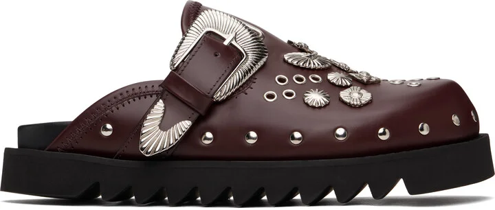 Toga Virilis SSENSE Exclusive Burgundy Eyelet Metal Sabot Slip-on Loafers