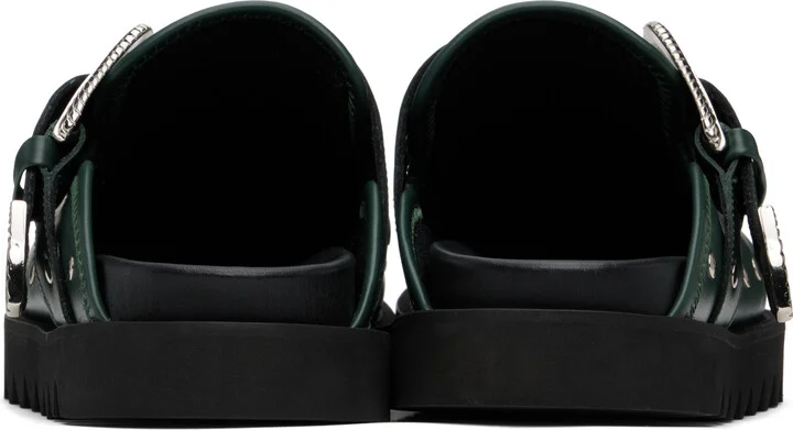 Toga Virilis SSENSE Exclusive Green Eyelet Metal Sabot Slip-on Loafers - Image 2