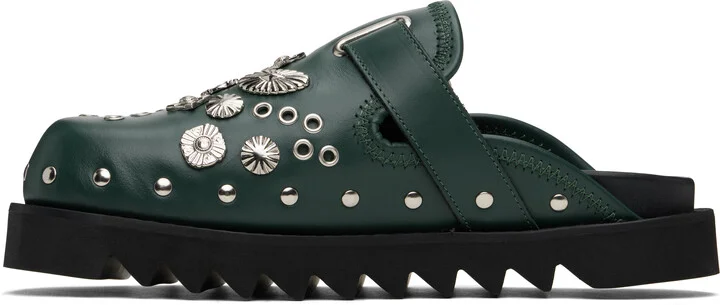 Toga Virilis SSENSE Exclusive Green Eyelet Metal Sabot Slip-on Loafers - Image 3