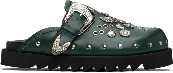 Toga Virilis SSENSE Exclusive Green Eyelet Metal Sabot Slip-on Loafers