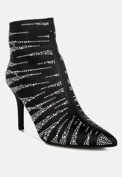 Toget Satin Rhinestone Ankle Party Boots Women