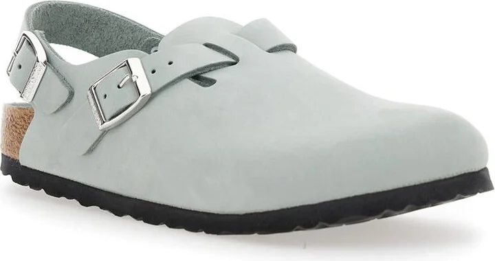 'Tokio' Light Blue Mules With Buckles On The Front And Back In Leather Woman