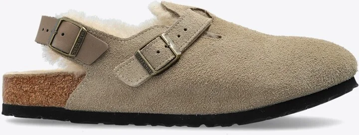 Tokio Shearling Buckled Suede Clogs