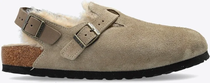 Tokio Shearling Buckled Suede Clogs