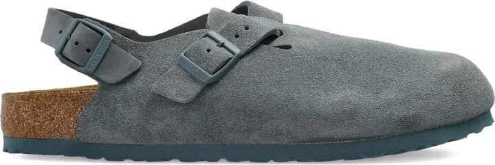 Tokio suede buckle mules