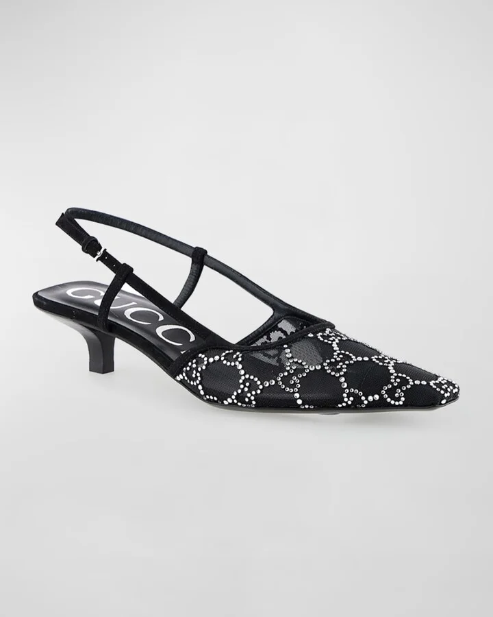 Tom Crystal GG Mesh Slingback Pumps - Image 2