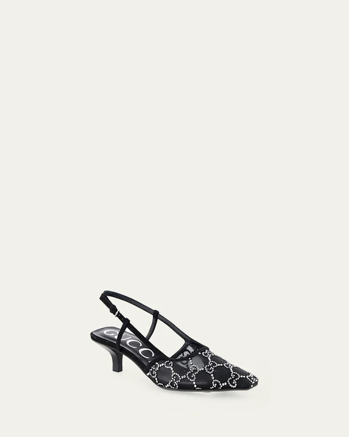 Tom Crystal GG Mesh Slingback Pumps - Image 4