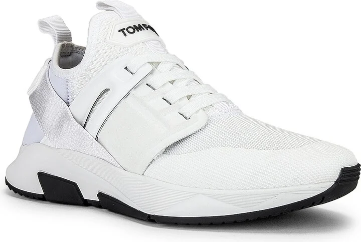 TOM FORD Alcantra & Neoprene Jago Sneakers in White - Image 2