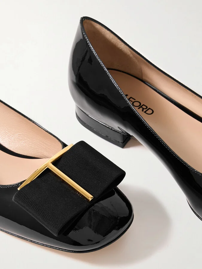 TOM FORD - Audrey Bow-embellished Patent-leather Ballet Flats - Black - Image 4