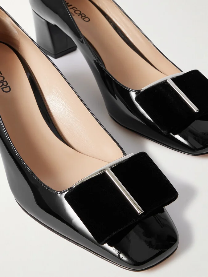 TOM FORD - Audrey Embellished Velvet-trimmed Patent-leather Pumps - Black - Image 4