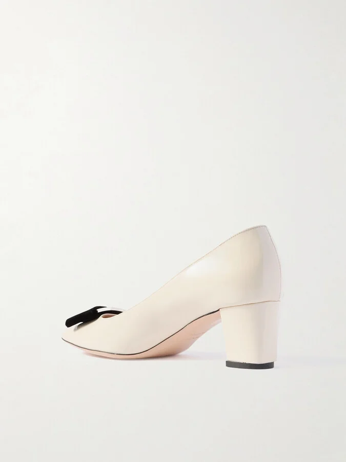 TOM FORD - Audrey Embellished Velvet-trimmed Patent-leather Pumps - Ivory - Image 3