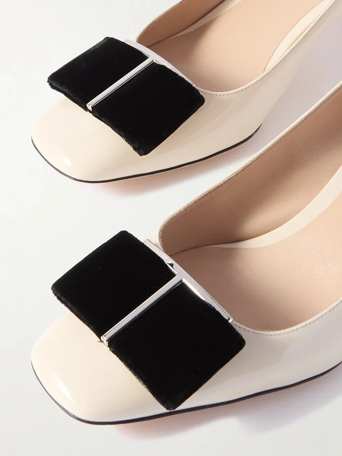 TOM FORD - Audrey Embellished Velvet-trimmed Patent-leather Pumps - Ivory - Image 4
