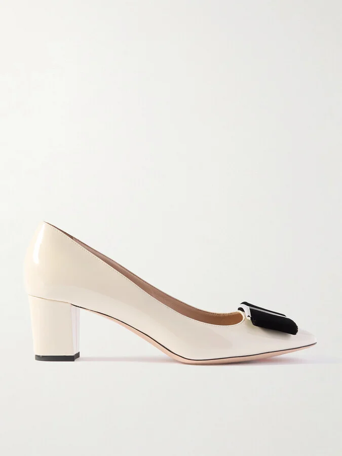 TOM FORD - Audrey Embellished Velvet-trimmed Patent-leather Pumps - Ivory
