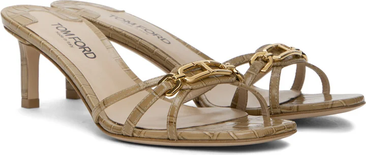 TOM FORD Beige Croc Leather Mules - Image 4