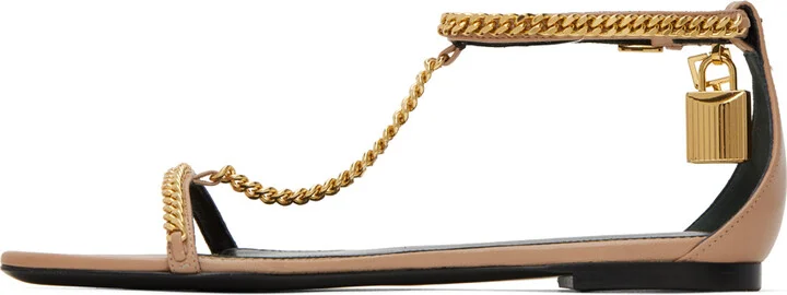 TOM FORD Beige Padlock Chain Flat Sandals - Image 3