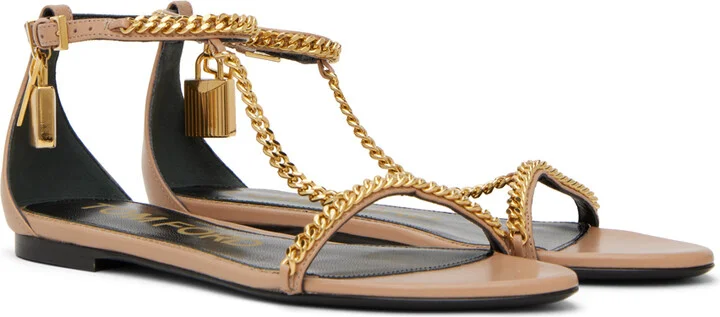 TOM FORD Beige Padlock Chain Flat Sandals - Image 4