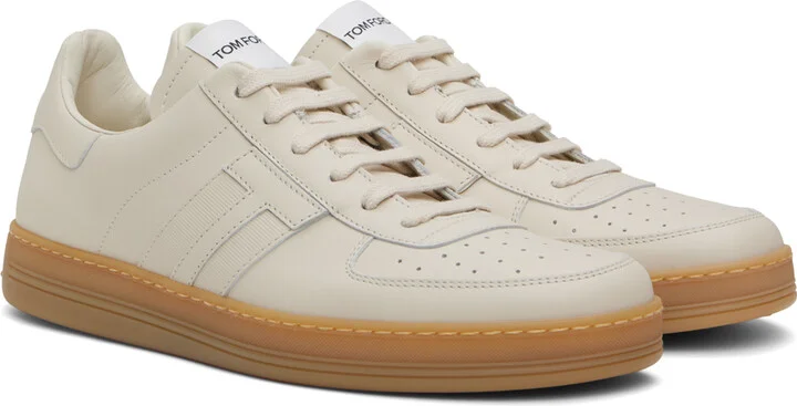 TOM FORD Beige Smoothe Leather Radcliffe Sneakers - Image 4