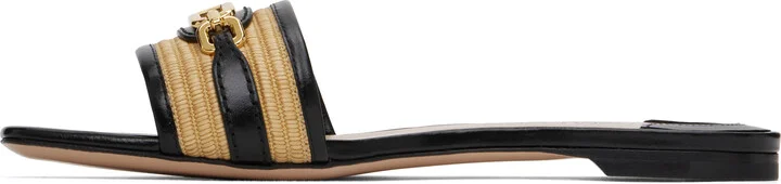 TOM FORD Black & Beige Raffia Smooth Calf Sandals - Image 3