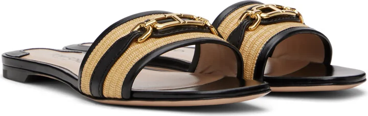 TOM FORD Black & Beige Raffia Smooth Calf Sandals - Image 4