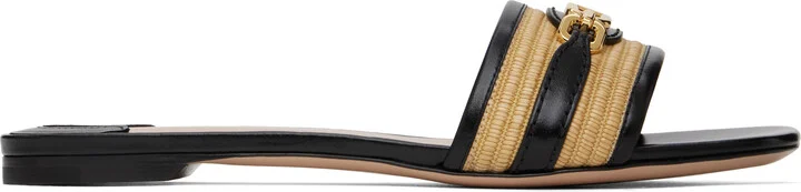 TOM FORD Black & Beige Raffia Smooth Calf Sandals