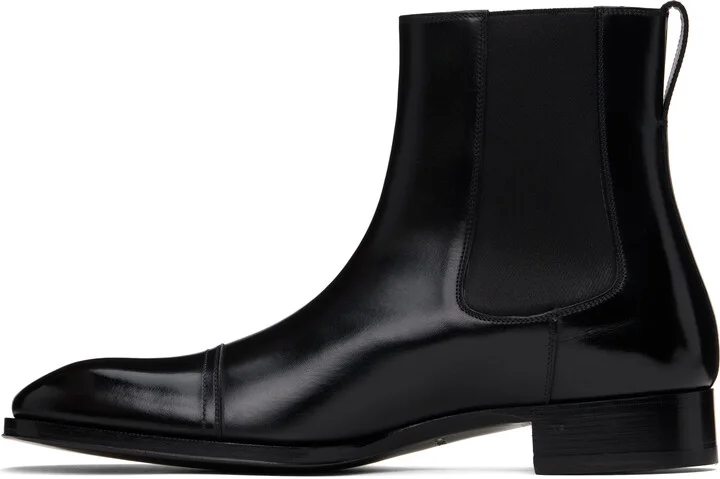 TOM FORD Black Burnished Leather Edgar Chelsea Boots - Image 3