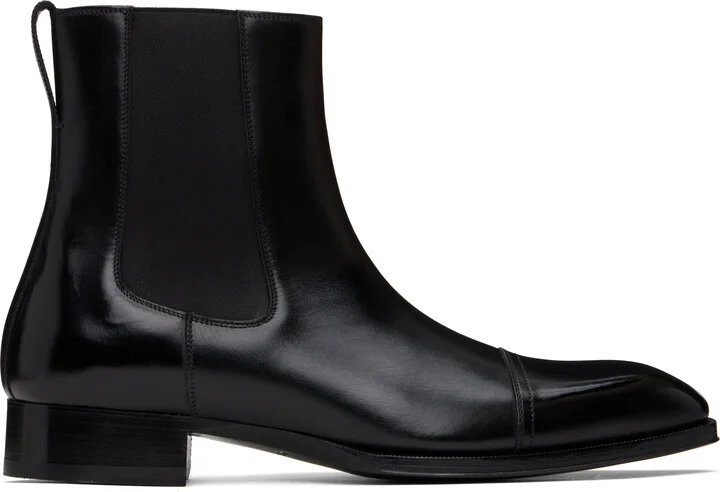 TOM FORD Black Burnished Leather Edgar Chelsea Boots