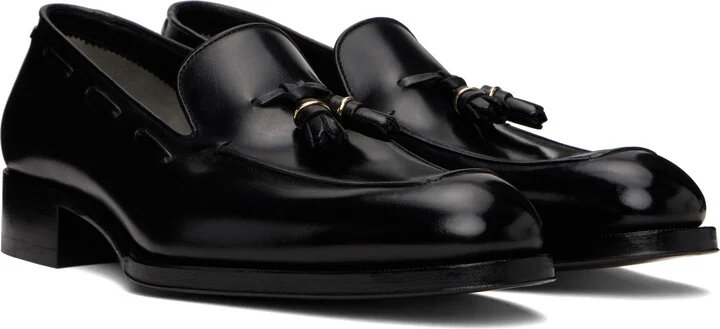 TOM FORD Black Burnished Leather Edgar Tassel Loafers - Image 4
