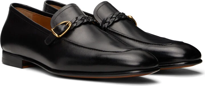 TOM FORD Black Burnished Leather Martin Loafers - Image 4