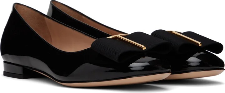 TOM FORD Black Leather & Gros Grain Audrey Ballerina Flats - Image 4