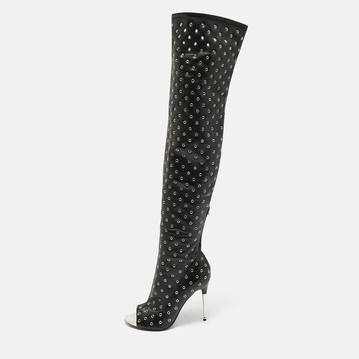 Tom Ford Black Leather Zip Up Over The Knee Boots Size 37