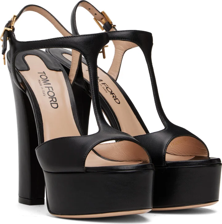 TOM FORD Black Nappa Leather Lux Heeled Sandals - Image 4