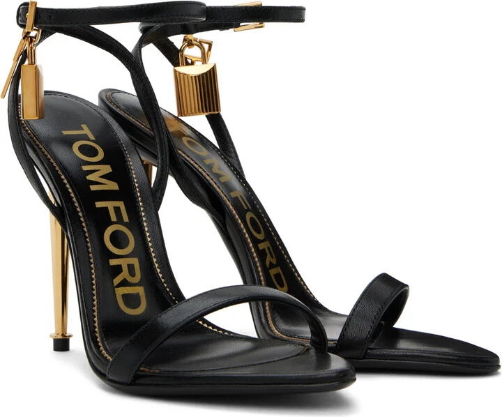 TOM FORD Black Padlock Heeled Sandals - Image 4