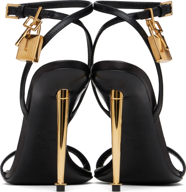 TOM FORD Black Padlock Pointy Naked Heeled Sandals - Image 2