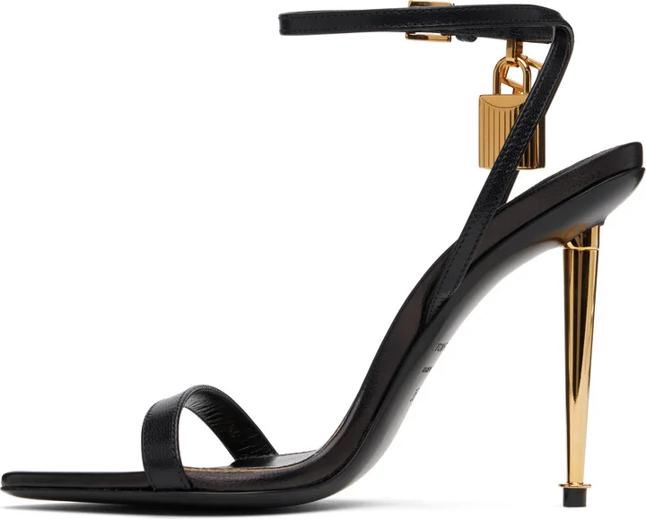 TOM FORD Black Padlock Pointy Naked Heeled Sandals - Image 3