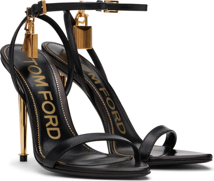 TOM FORD Black Padlock Pointy Naked Heeled Sandals - Image 4