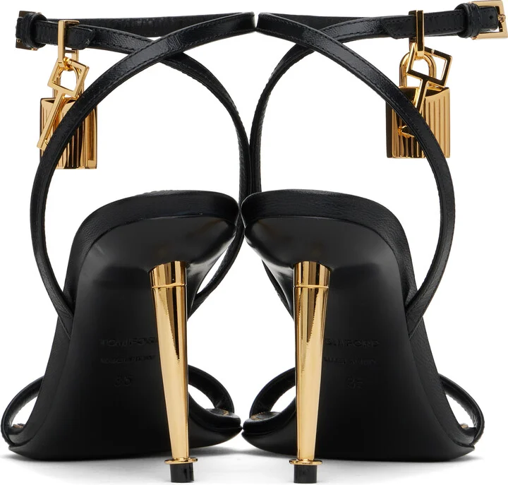 TOM FORD Black Padlock Pointy Naked Heeled Sandals - Image 2