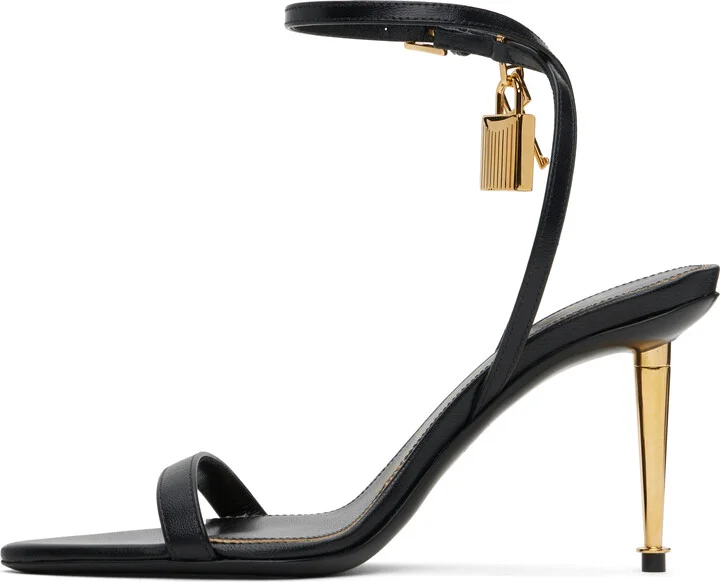 TOM FORD Black Padlock Pointy Naked Heeled Sandals - Image 3