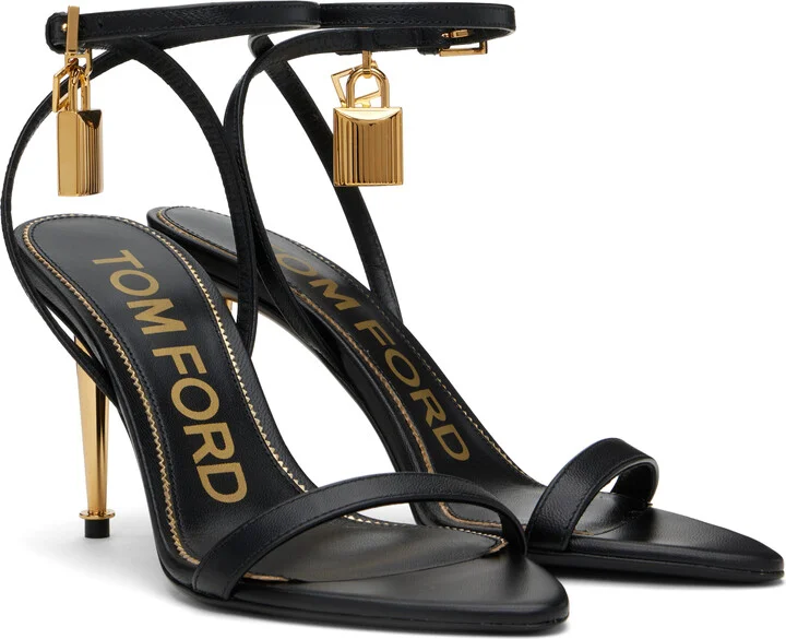 TOM FORD Black Padlock Pointy Naked Heeled Sandals - Image 4