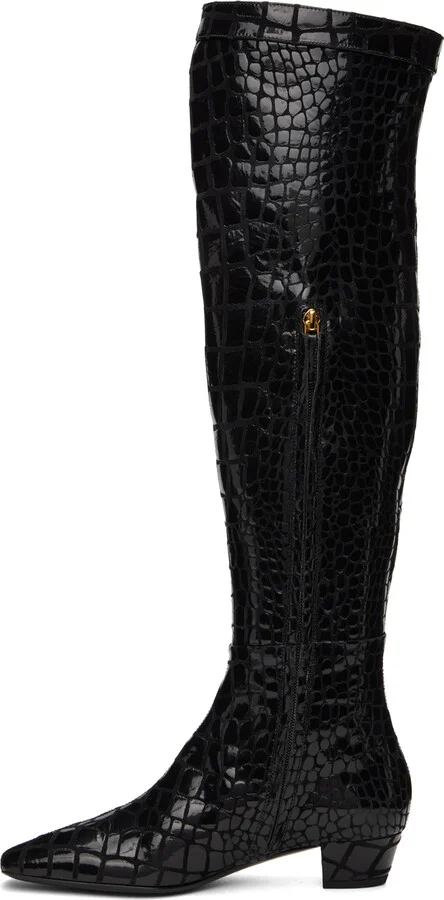 TOM FORD Black Printed Leather Boots - Image 3