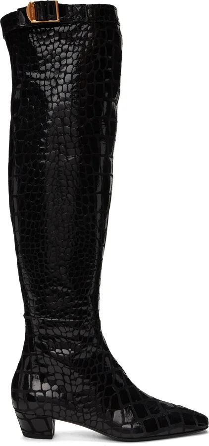 TOM FORD Black Printed Leather Boots