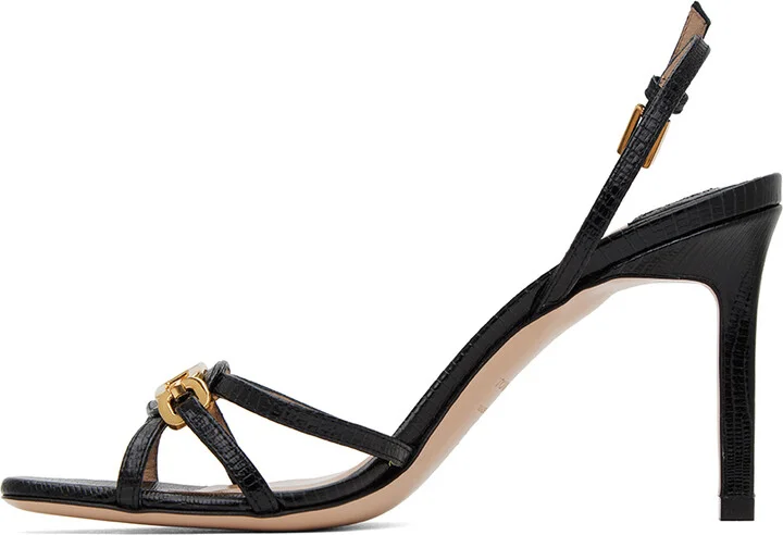 TOM FORD Black Printed Lizard Heeled Sandals - Image 3