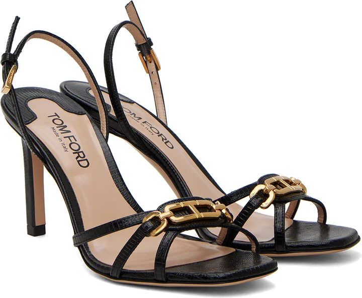 TOM FORD Black Printed Lizard Heeled Sandals - Image 4
