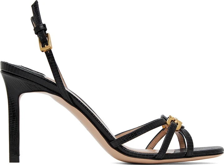 TOM FORD Black Printed Lizard Heeled Sandals
