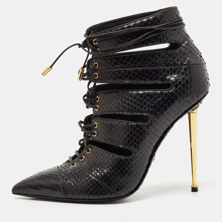 Tom Ford Black Python Leather Ankle Length Boots Size 36.5